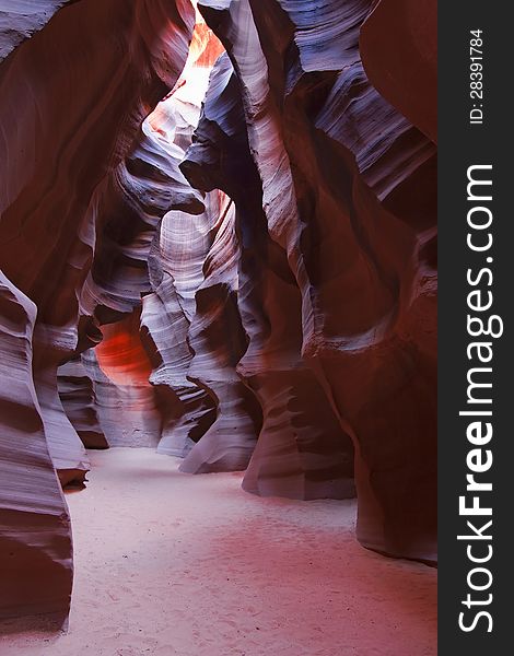 Play of Sunlight through the walls of Upper Antelope Canyon in Page Arizona USA. Play of Sunlight through the walls of Upper Antelope Canyon in Page Arizona USA