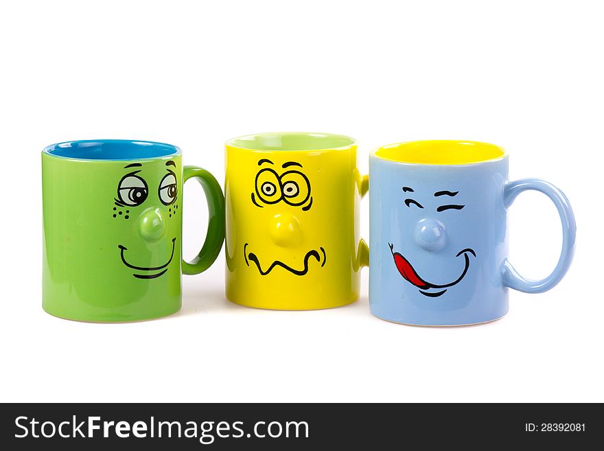 Colorful isolated coffee cup with a grin