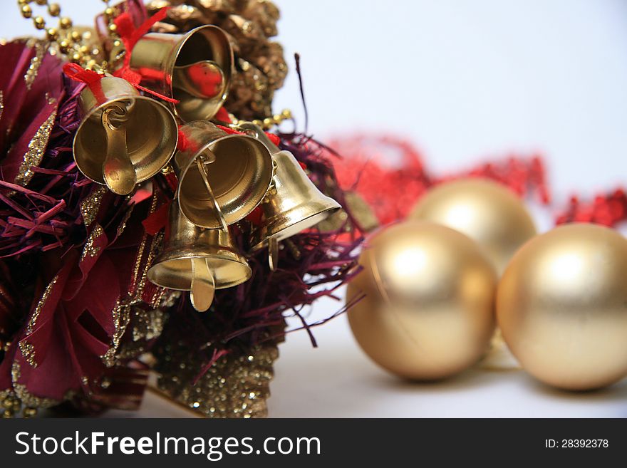 Christmas bells with golden stars in snow. Christmas bells with golden stars in snow