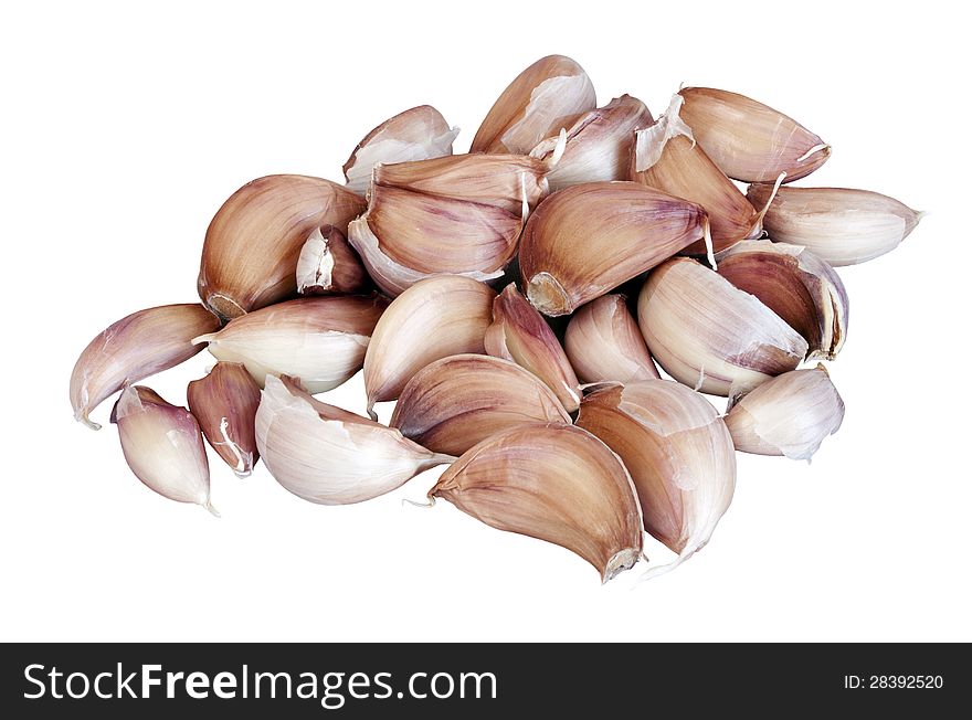 Heap of bulb ripe garlic isolated over white background. Heap of bulb ripe garlic isolated over white background