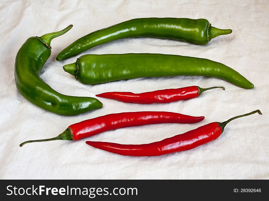 Green and red hot  pepper chili. Green and red hot  pepper chili