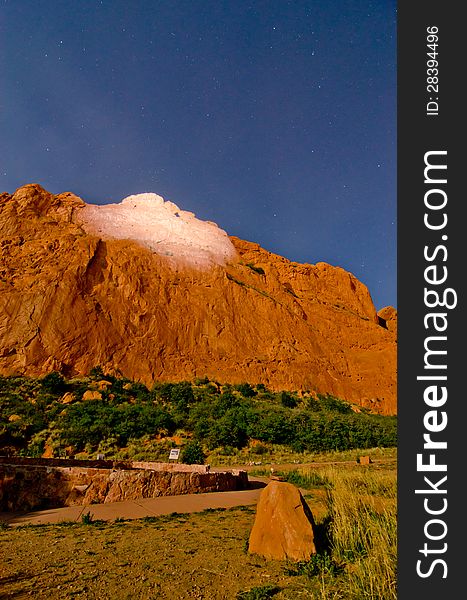 Nighttime Shot of the Rock Formations at Garden of the Gods in Colorado Springs, Colorado.