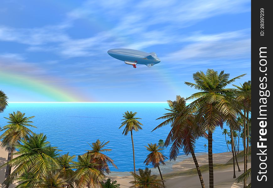 A beautiful caribbean lagoon with boat and rainbow. A beautiful caribbean lagoon with boat and rainbow
