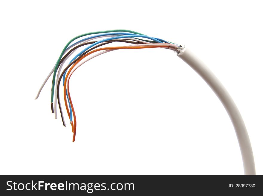 Colorful cable closeup on white background