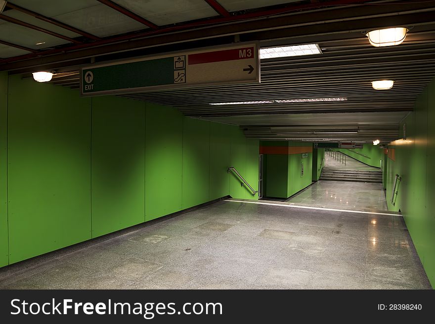 Tunnel leading to metro station. Tunnel leading to metro station