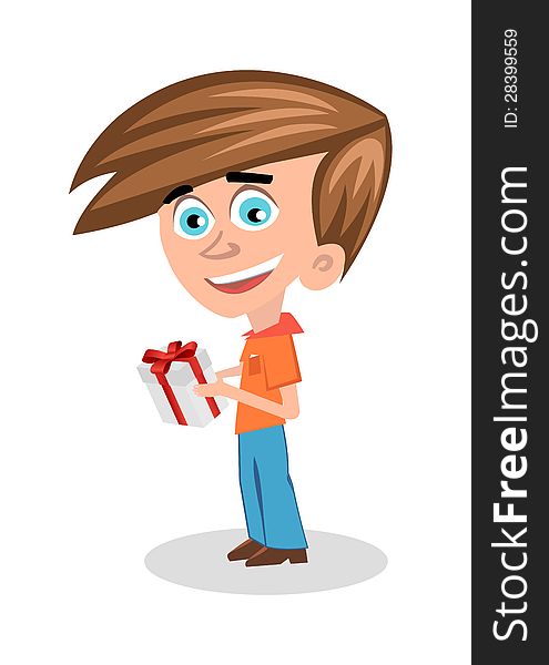 Boy with a gift. Vector illustration.