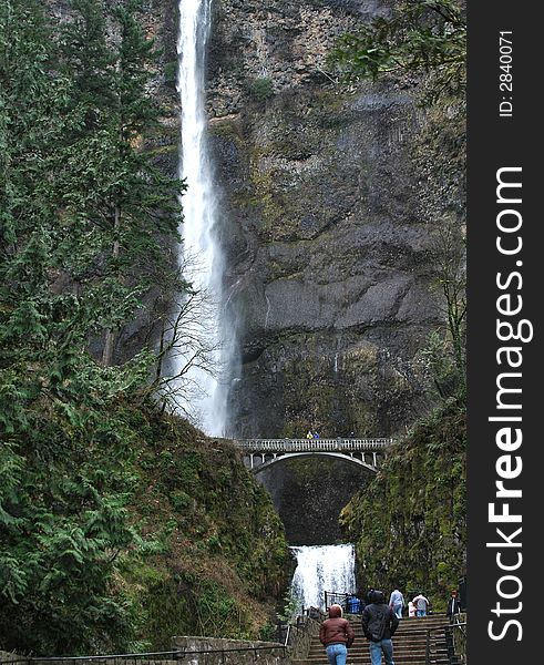 Waterfall and bridge in the pacific northwest. Waterfall and bridge in the pacific northwest.