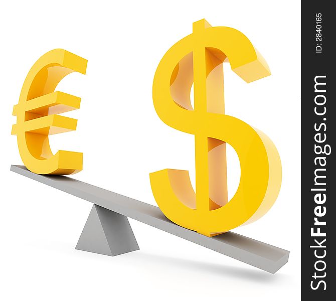 Correlation euro and dollar on white background. Correlation euro and dollar on white background