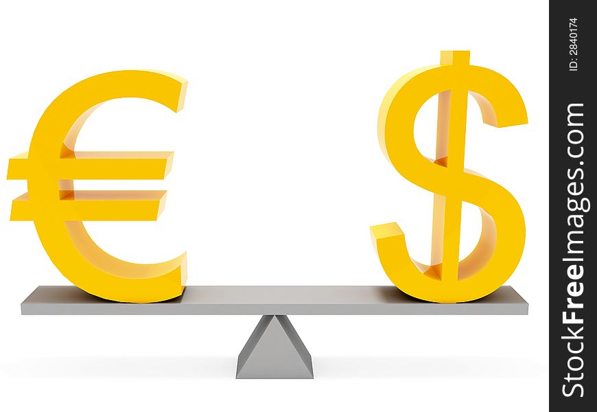 Equilibrium euro & dollar on white background. Equilibrium euro & dollar on white background