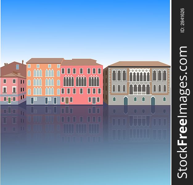 Venetian street , reflection on water. Venetian street , reflection on water