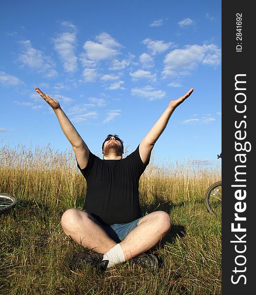 Man holding clouds in his hands. Man holding clouds in his hands