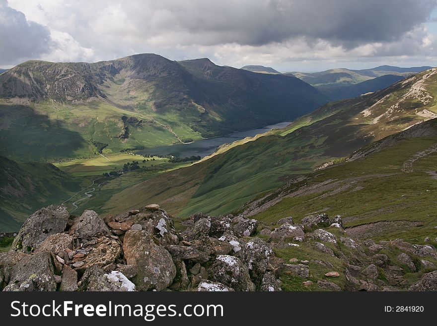 A view of the Buttermere Valley from Hindscarth Edge in the English Lake District. A view of the Buttermere Valley from Hindscarth Edge in the English Lake District