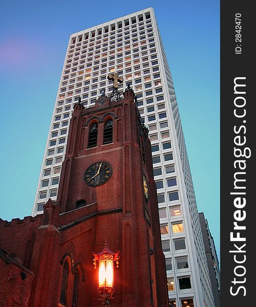 Church and skyscraper in San Francisco, California