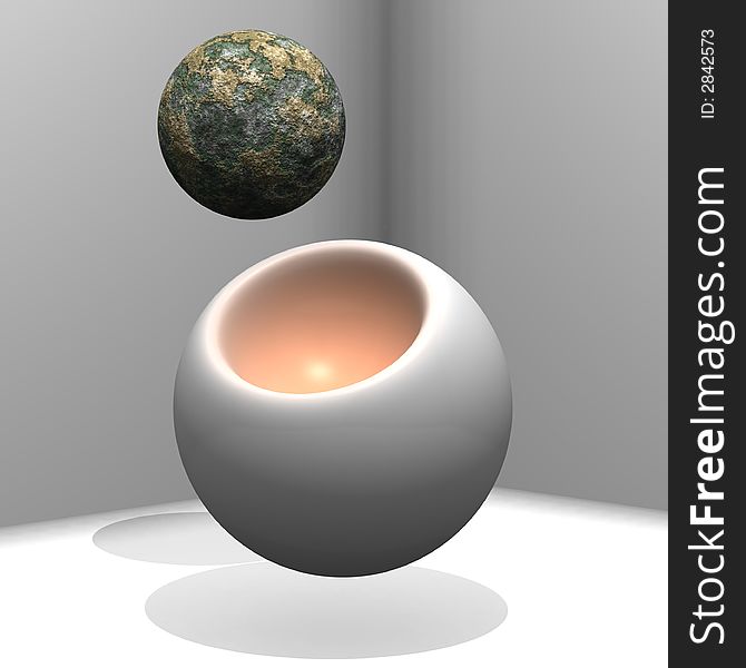 A sphere in a corner shooting out an old part of it. A sphere in a corner shooting out an old part of it.