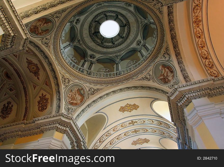 View of the ornately decorated dome of an old cathedral in San Juan, Puerto Rico. View of the ornately decorated dome of an old cathedral in San Juan, Puerto Rico.