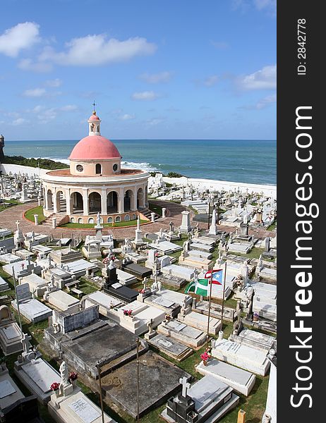 San Juan cemetery with chapel and grave sites on Puerto Rico. San Juan cemetery with chapel and grave sites on Puerto Rico.