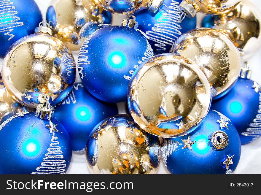 Blue and Gold glass Christmas ornaments.