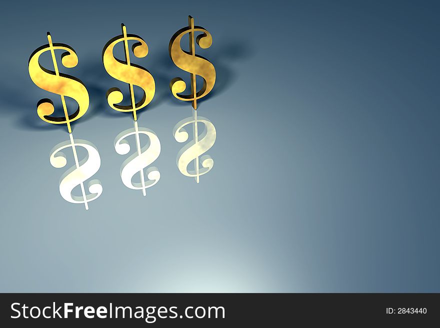 A golden dollar signs on a plain background