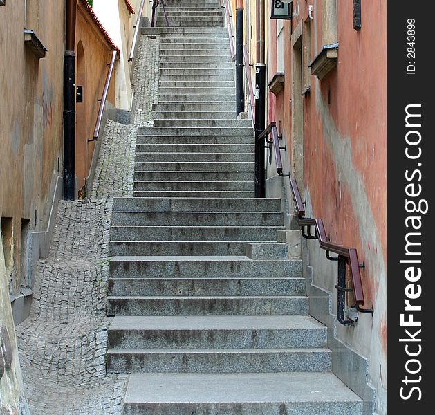 A narrow alley and stairway in Warsaw. A narrow alley and stairway in Warsaw