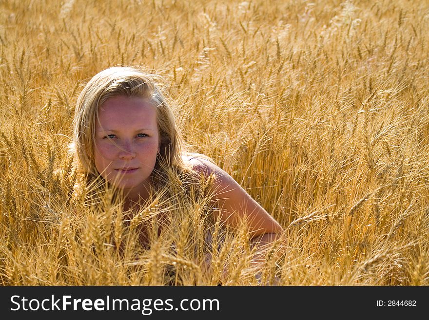 Pretty woman in wheat field