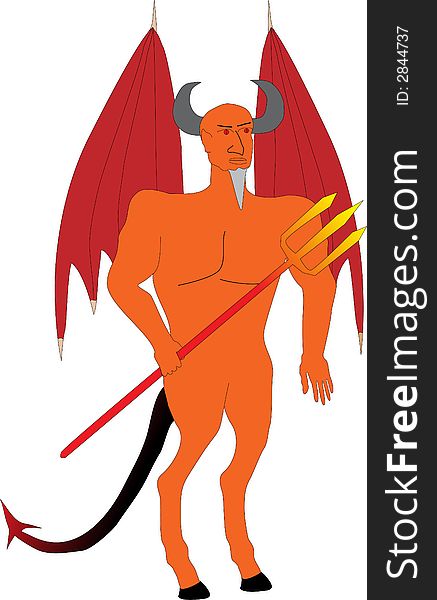 Devil with trident on white background