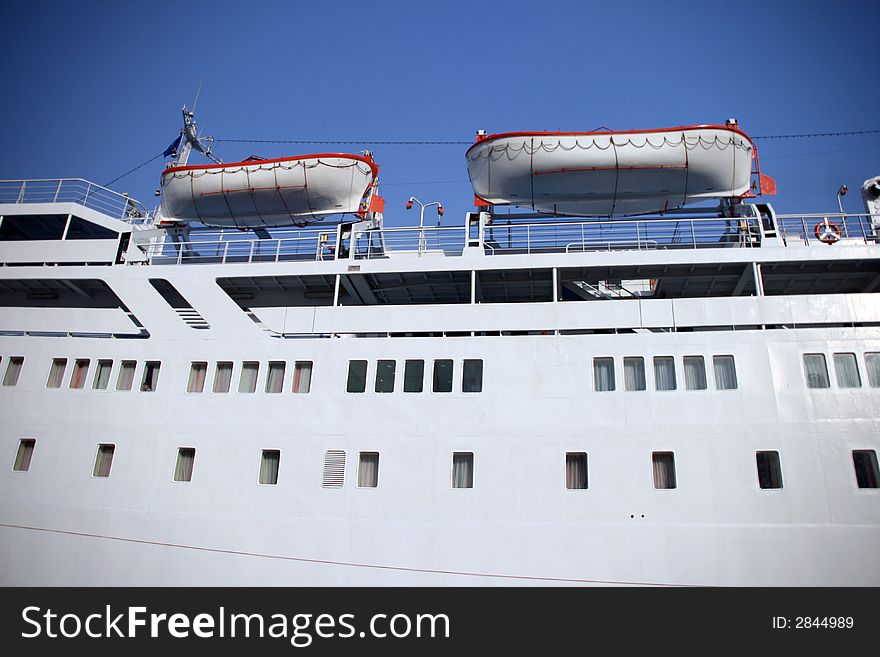 Passenger ship life boats horozontal piraeus greece. Passenger ship life boats horozontal piraeus greece