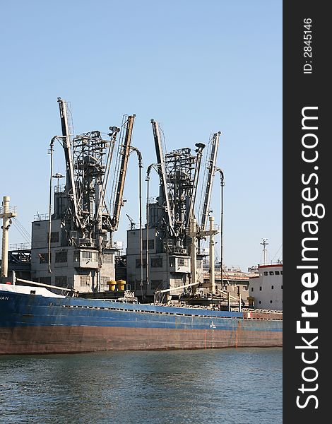 Ship loading equipment at the port of piraeus athens greece