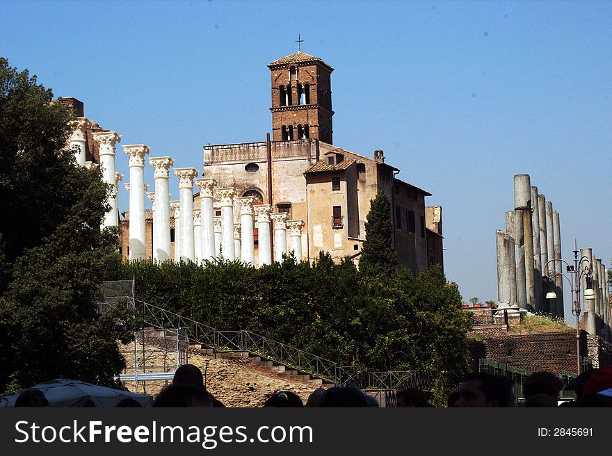 This is a view of ruins in the center of Rome