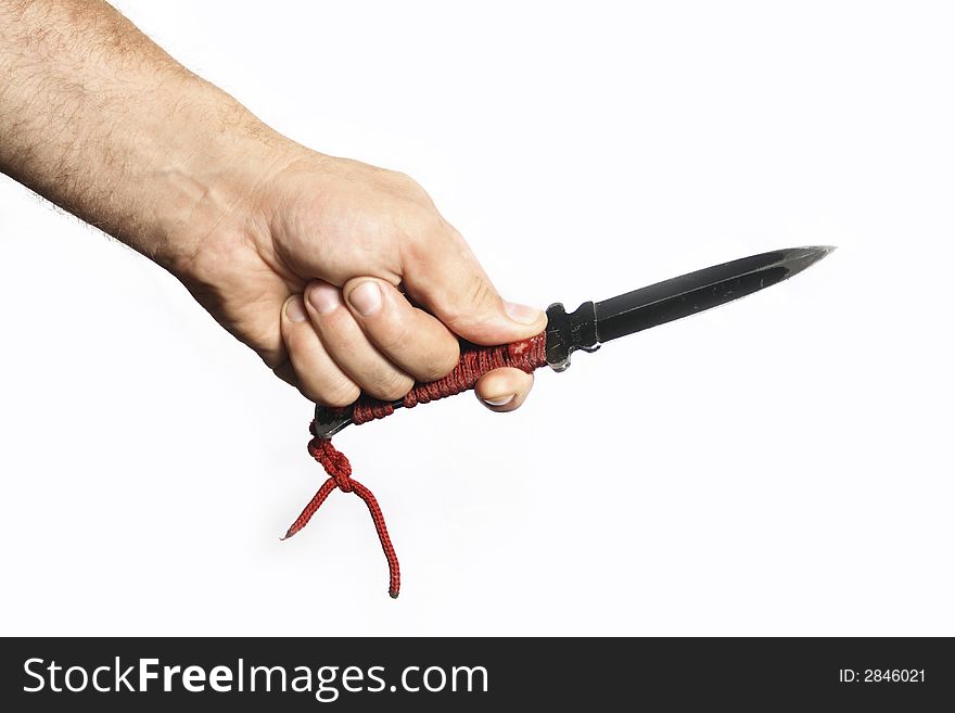 Knife in the hand isolated on white. Knife in the hand isolated on white