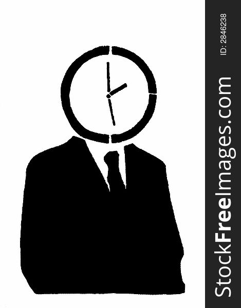 Figure of the man in a suit with clock instead of the head. Figure of the man in a suit with clock instead of the head