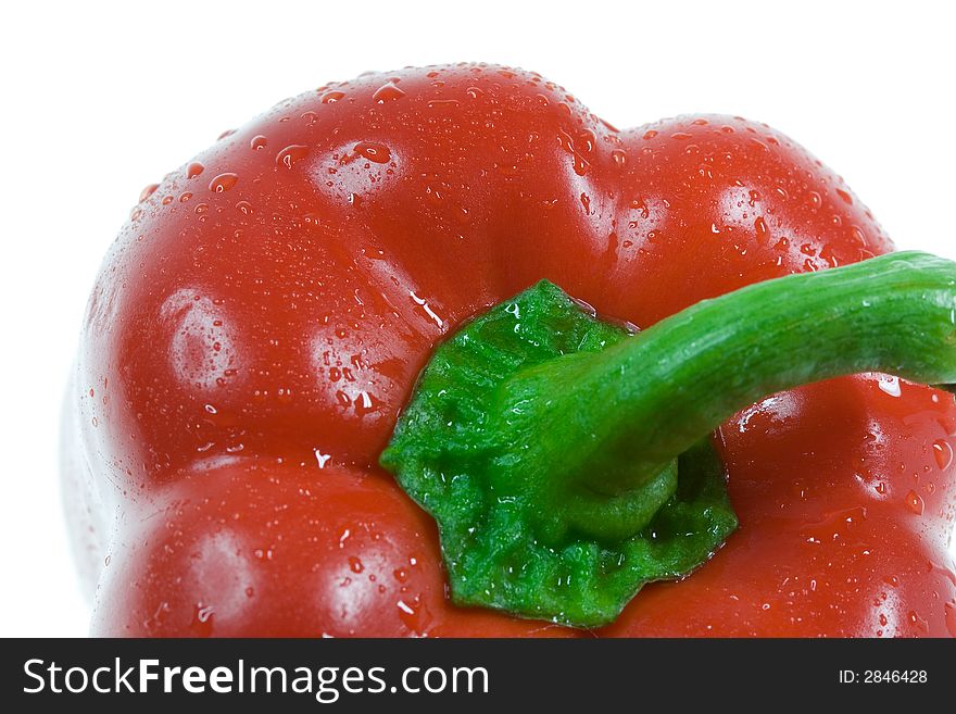 Red pepper over white macro