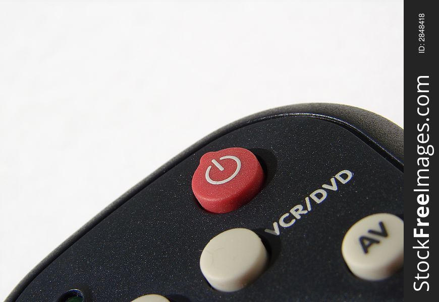 Closeup TV remote control on white background