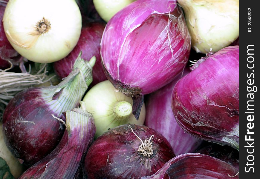 Mixture of red and white onions. Mixture of red and white onions