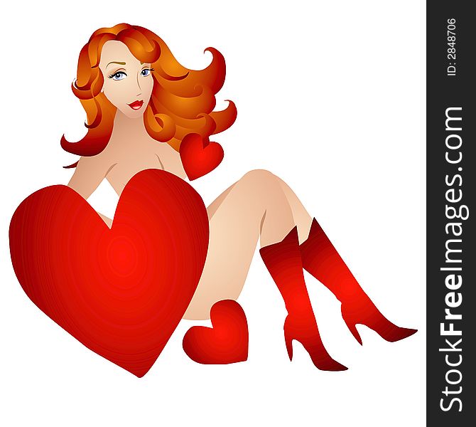 Sexy Redhead Hearts Clip Art