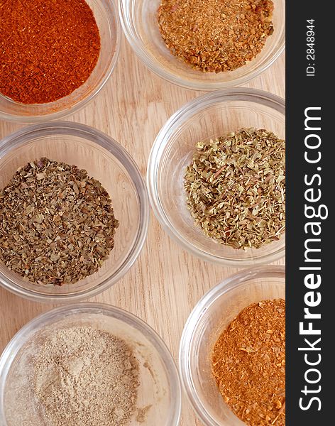 Spices for prepare tasty food, multicolored