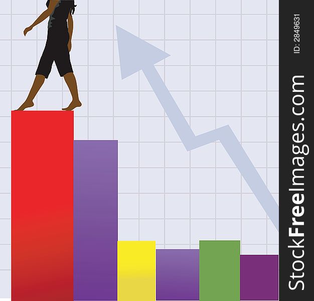 Businesswoman walking up on chart. Businesswoman walking up on chart