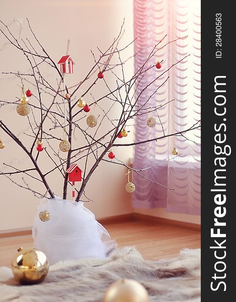 Decorative registration in a room the decorated tree toys. Decorative registration in a room the decorated tree toys