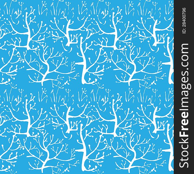 Vector seamless pattern with winter forest on blue background