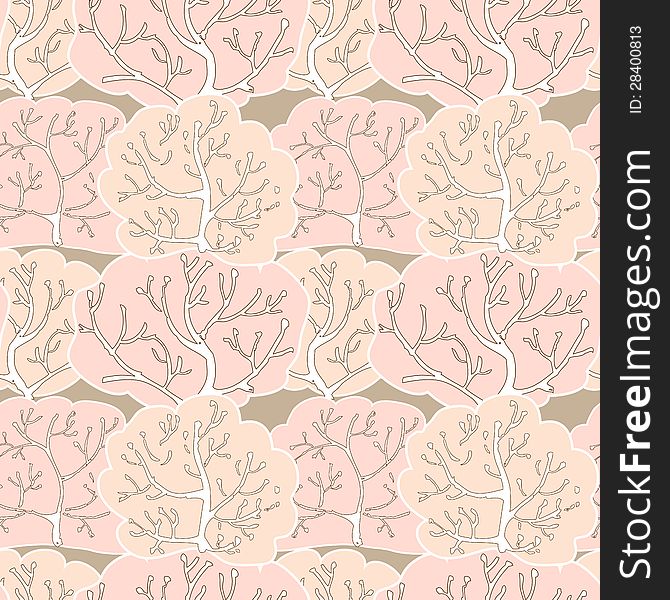 Vector seamless pattern with winter forest pink colored
