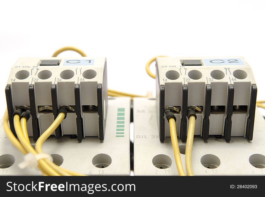 Picture of contactor relay on white background.