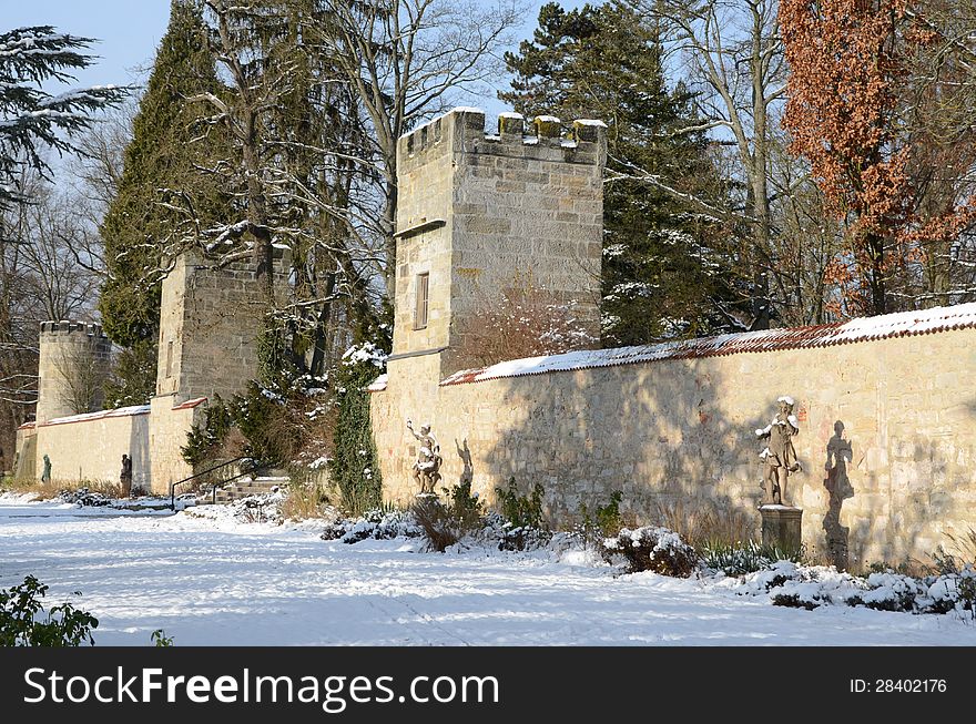 City wall city with garden in the winter coburg bavaria germany