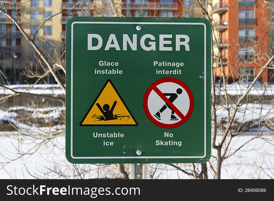 Danger thin ice sign