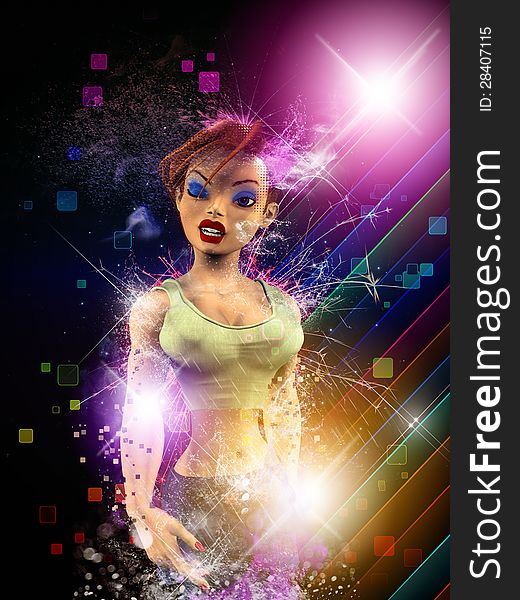 Illustration of 3d girl blinking with magical light effects background. Illustration of 3d girl blinking with magical light effects background.