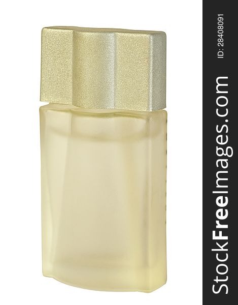Perfume bottle on white background. Shooting at an angle.