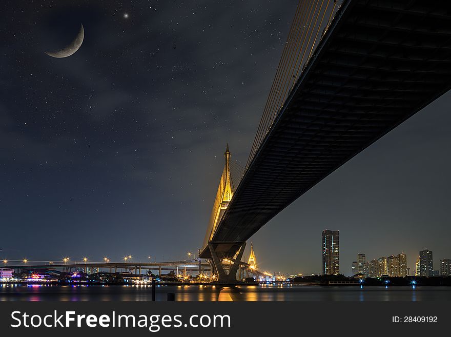 Bhumibol bridge at night, Bangkok Thailand