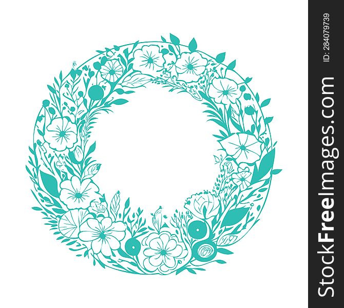 circle floral frame leaf illustration