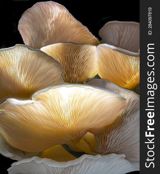 A selection of various mushrooms growing in a terra cotta pot filled with water, sitting on a wooden table