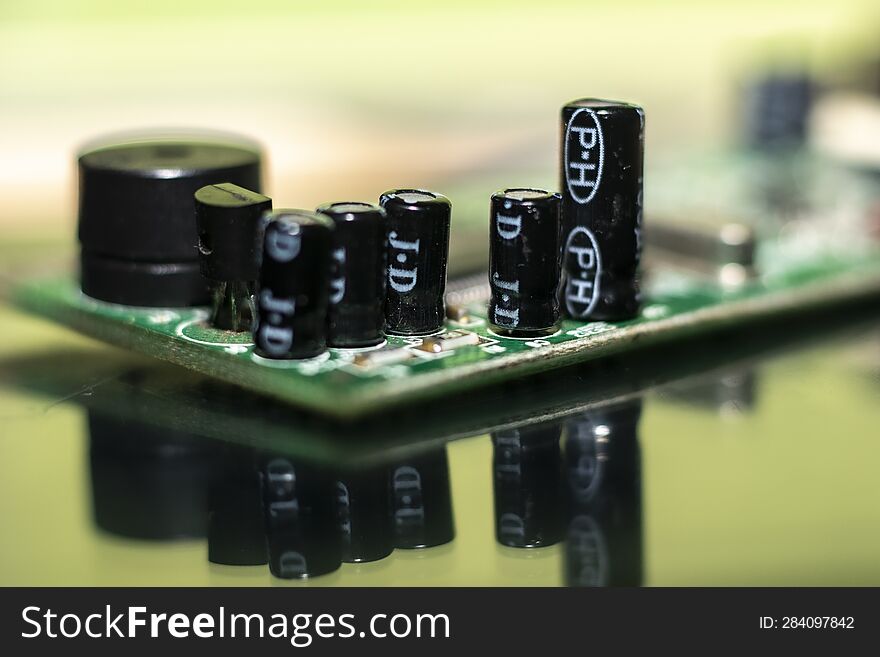 A Macro Shot Of Capacitors In Electric Board