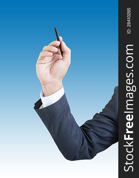 Businessman Hand Writing  On Background