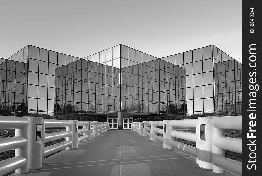 Black and white futuristic office building. Black and white futuristic office building.